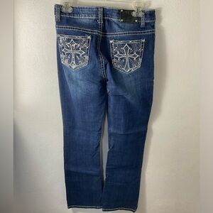 Live Hard Play Hard Embellished Pocket Blue Jeans Sz 6